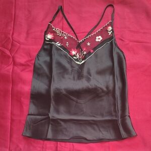 Satin Embroidered Black Camisole Top